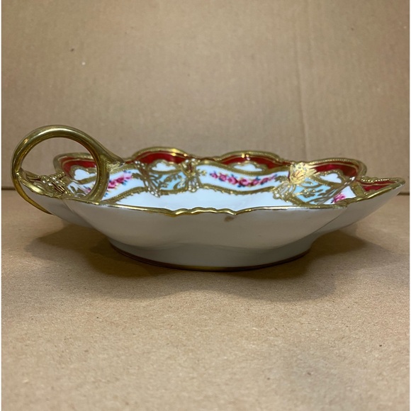 EUC Antique Noritake Nippon RC Porcelain Dish with a Curled Handle Red Gold - Picture 6 of 9